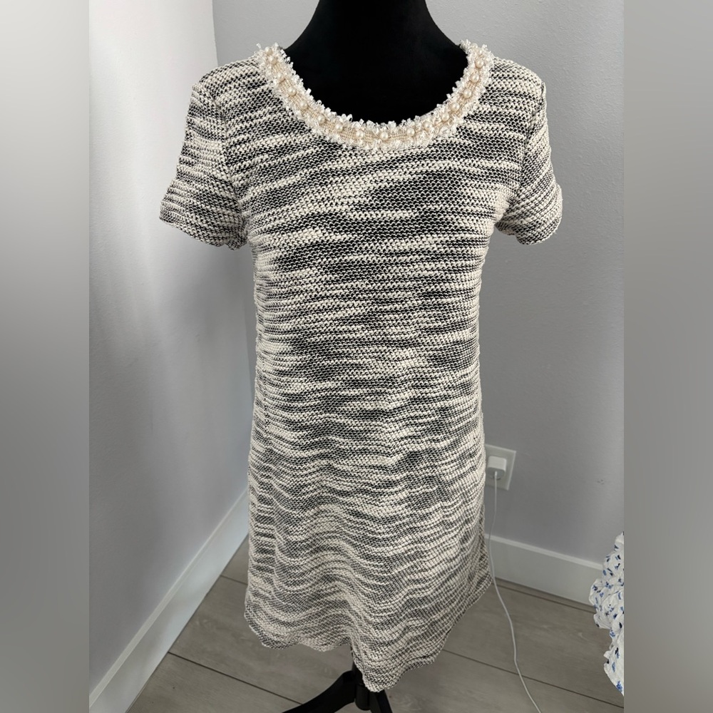 Melissa Paige Womens Dress Petite Short Sleeve Knit Black White Work#785